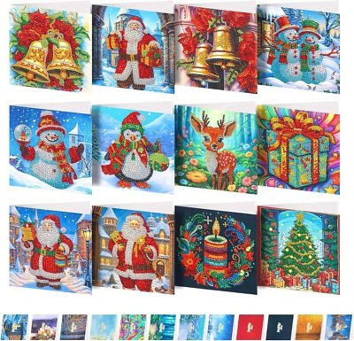 12Pcs Christmas Rhinestone Greeting Card Kit, DIY Festive Diamond Art Kit Gifts - Image 1 of 4