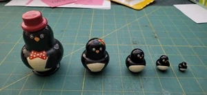 Set di Bambole Matrioska Russe Nesting - Pinguini - 5 pezzi - ~3" di altezza - Foto 1 di 7