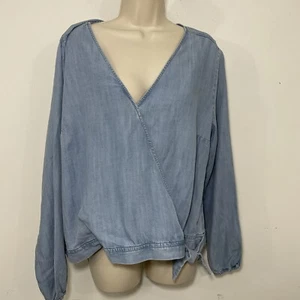 Eddie Bauer Womens Size XL Tranquil Tie Wrap Top Blouse NEW chambray Blue - Picture 1 of 7