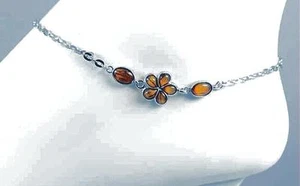 11MM HAWAIIAN RHODIUM ON 925 SILVER KOA WOOD PLUMERIA FLOWER OVALS ANKLET 9-11" - Picture 1 of 4