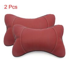2pcs Faux Leather Wine Red Bone Shape Seat Neck Rest Pillow Car Headrest Cushion