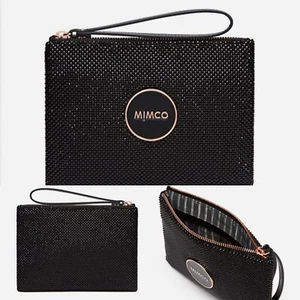 πππ Mimco Mim Mesh Mash Handbag Pouch Medium Size Black Rose Gold + Dust Bag - Picture 1 of 14