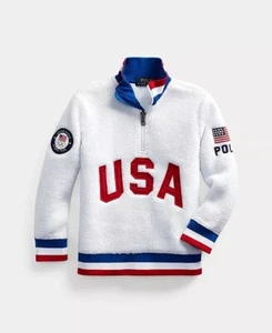 2022 Polo Ralph Lauren Team USA Olympic Fleece Pile Pullover Sweater L (14-16) - Picture 1 of 9