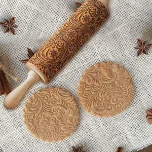 Süß Teigroller mit Prägung Weihnachten Elch Mustern Prägerolle Holz Backzubehör - Bild 1 von 1