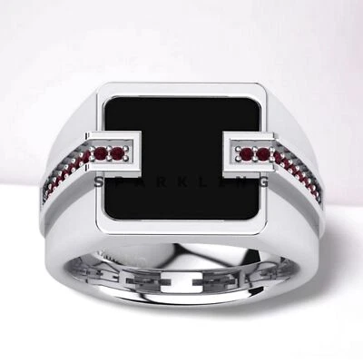 Black Onyx Square Cut With 925 Sterling Silver Ring For Men's #D516 Foto 1 de 4