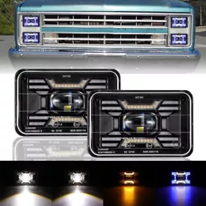 Pair 4x6" LED Headlights Hi/Lo Turn Signal Blue DRL for Chevy C10 K10 Blazer - Picture 1 of 12