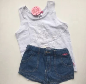 Tank Top Shorts Outfit Set Girls Sz 5 White Embroidery Blue Chambray Summer NWT - Picture 1 of 5