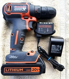 BLACK AND DECKER 20V CORDLESS DRILL MODEL MO. BDCD D120 WITH CHARGER AS PICTURED - Picture 1 of 4