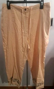 Vintage Sag Harbor Linen Blend Floral Embroidered Pants Size 14 NWT Crop - Picture 1 of 9