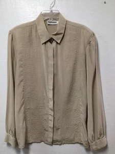 Womens Button Down Blouse Shirt Size 18 Beige Shoulder Pads Personal 35 - Picture 1 of 9