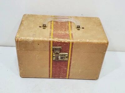 Antiguo estuche de tweed para pasar la noche maquillaje cosmético equipaje vintage caja de viaje Foto 1 de 4