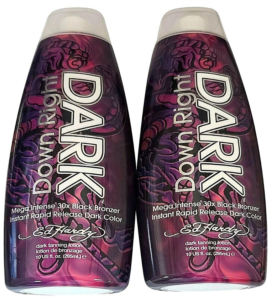 2 New Ed Hardy DOWN RIGHT DARK 30X Black Bronzer Indoor Tanning Bed Lotion 10 oz - Image 1 of 1