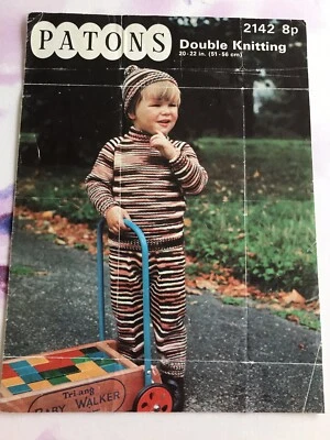 Vintage Patons Knitting Pattern 2142 DK Childen 20-22” Hat Jumper Trousers - Image 1 of 2