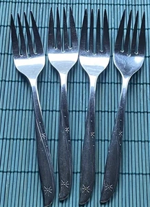 Oneida Community Stainless TWIN STAR Atomic Set 4 Salad Forks Mcm Star - Picture 1 of 6