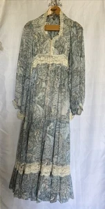 Vintage GUNNE SAX 70's PolyCotton Voile Fairy Nymph Print Lace Trimmed Gown - Picture 1 of 15