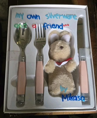 Cuchillo cuchara tenedor Mikasa Toddler My Own Silverware and a Friend rosa niña nuevo en caja Foto 1 de 4