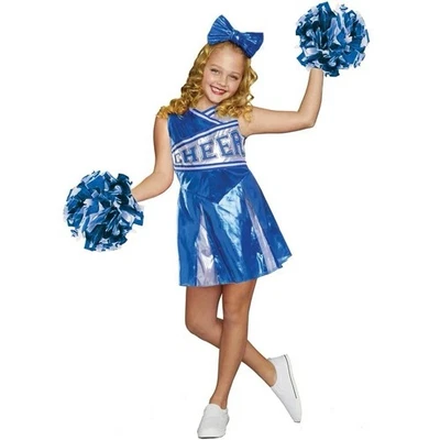 NUEVO Halloween Azul Plata CHEERLEADER Vestido Disfraz y Pompones Niñas Talla M 7/8 Foto 1 de 4