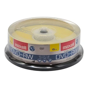 Maxell DVD-RW Rewritable Discs 4.7GB 2X 120 Min SP Mode - 15 Pack Spindle Sealed - Picture 1 of 6