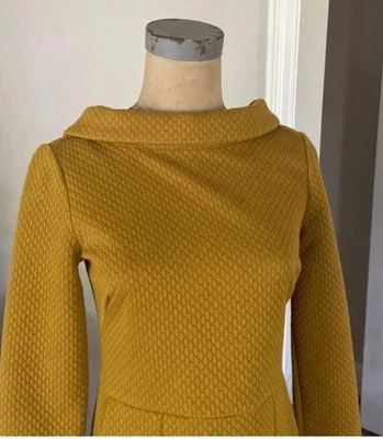Boden Estella Jacquard Sheath Dress 6 Long Mustard Yellow Womens Funnel Neck - Image 1 of 4