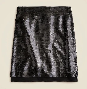 NWT J Crew Sz 2 Chiffon-lined sequin skirt in Black $148 - Picture 1 of 5