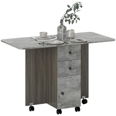 HOMCOM Folding Dining Table, Drop Leaf Table With Storage Drawers Grey Marble - Image 1 of 4