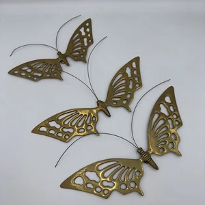 Vintage Mid Century MCM 70's Brass Wall Hanging Butterflies Set of 3 Korean-made - Picture 1 of 7