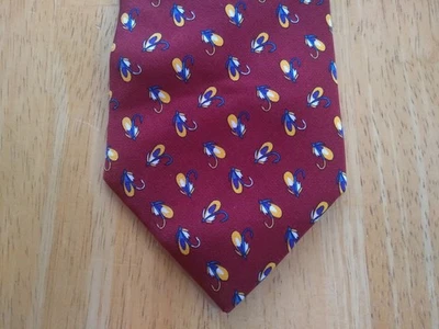 Corbata de seda Brooks Brothers Borgoña con tema de pesca con mosca nueva sin etiquetas precio de venta sugerido por el fabricante 79,50 USD Foto 1 de 4