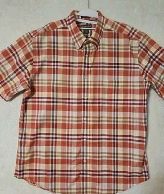 St Johns Bay Shirt Mens’s Large Iron Free Button Plaid Short Sleeve Orange Brown - Image 1 of 4