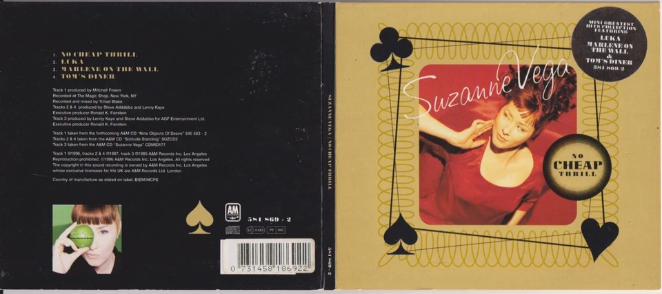 Suzanne Vega – No Cheap Thrill / Tom's Diner - Import 4 Track Digipak CD 1996 - Bild 1 von 1