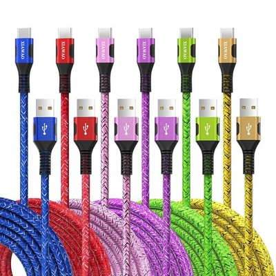USB to USB C Cable 6-Pack (4×6ft + 2×9ft) Braided Fast Charging Cables - Image 1 of 4