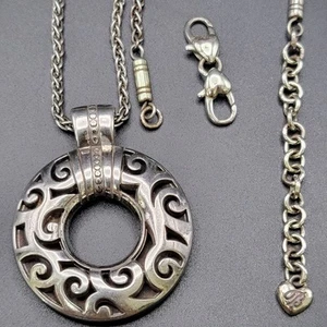Brighton Opera Covertible Necklace Silver Tone Round Donut Open Scrolled Pendant - Picture 1 of 22