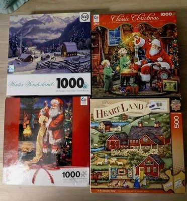 Lot of 4 - 3 Christmas & Winter Ceaco puzzles 1000- 1 Heartland "A Roadshop Shop - Image 1 of 4