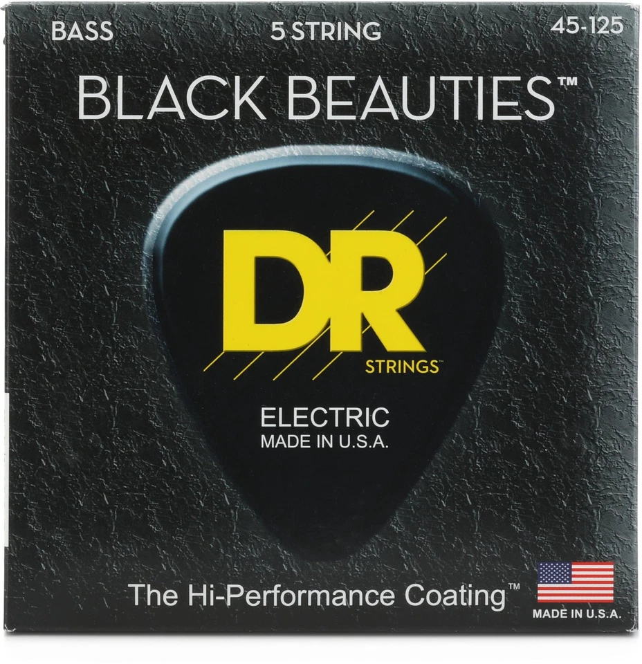 DR Black Beauties 45-125 Medium 5-String Set for Electric Bass Guitars (BKB5-45)
