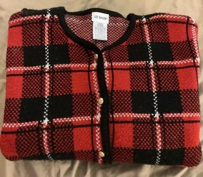 Suéter Cárdigan Grueso Mujer Cuadros Rojo Negro Vacaciones LIZ BAKER De Colección ~ Talla L Foto 1 de 4