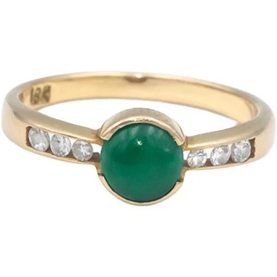 Round Diamond and Cabochon Jade 18k Yellow Gold Cocktail Ring 0.10CT Size 4.75 - Image 1 of 4