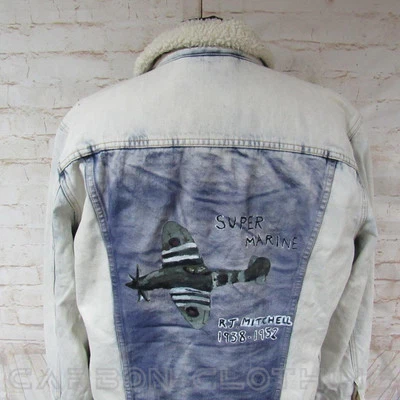 MENS LEVI HAND-PAINTED SHERPA DENIM JACKET SIZE L 42/44 REF (JC9271) - Image 1 of 4