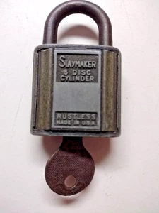 Slaymaker 5 Scheiben Zylinder USA Rostfrei Vorhängeschloss mit Original Schlüssel Vintage - Bild 1 von 12