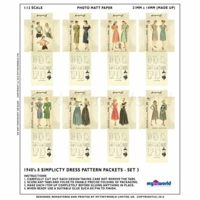 MYTINYWORLD 8 Miniature DIY Simplicity Dress Pattern Packets (DPDS03)