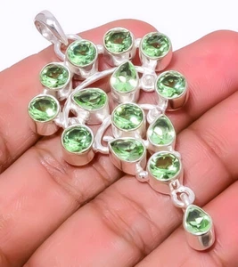 Green Amethyst 925 Sterling Silver Handmade Pendant 2.42" A338 Gift for her - Picture 1 of 1