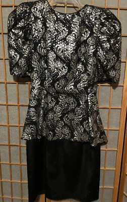 Vestido Formal Vintage Karen Lawrence By Matthew Negro y Plateado Talla 8 Foto 1 de 4