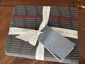 West Elm King Cotton Duvet Cover Rivulet Stripe Gray NWT - Picture 1 of 5