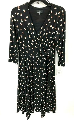 Vestido Ronni Nicole para mujer 8 negro estampado envolvente falso dobladillo asimétrico nuevo con etiquetas Foto 1 de 4