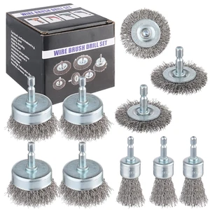 10-Pack Carbon Steel Wire Wheel, Cup, Pen Brush Set with 1/4-Inch Hex Shank for - Picture 1 of 12