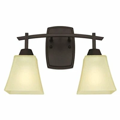 Two-Light Indoor Wall Fixture, Oil Rubbed Bronze Finish with Amber Linen Glass - Image 1 of 3