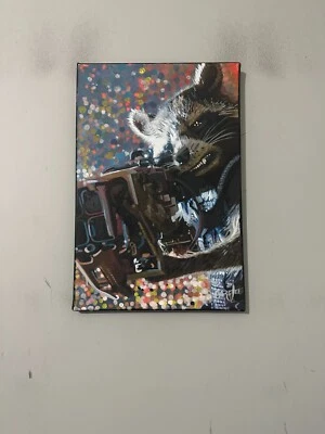 Rocket Raccoon Guardians of The Galaxy  12" x 18" Pop Art Painting Chris Cargill - Image 1 of 4