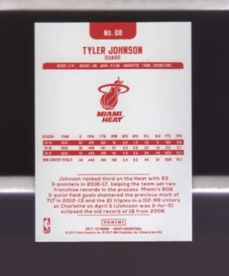 2017-18 Panini NBA Hoops RED BACK #68 ... Tyler Johnson ... Heat - Image 1 of 2