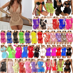 Sexy Lingerie Womens Fishnet Party Dress Babydoll Nightgown Sleepwear Clubwear - Picture 1 of 69