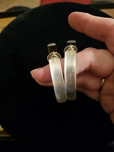 Alexis Bittar Large Hoop Earrings Silvery White And Gold - Picture 1 of 15