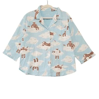 Женский носок Nick & Nora Monkey Clouds с оборками подол рукава пижама на пуговицах топ - Изображение 1 из 4