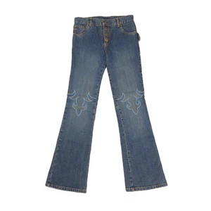 Wildchild Wear Jeans Girls 12 Blue Bootcut Embroidered Flames Snap Retro Y2K NEW - Picture 1 of 14